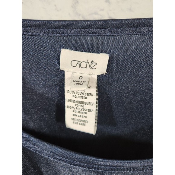 Cache’ Women’s Size 0 Beaded Blouson Chiffon Dress‎ Navy Bronze - Picture 5 of 7